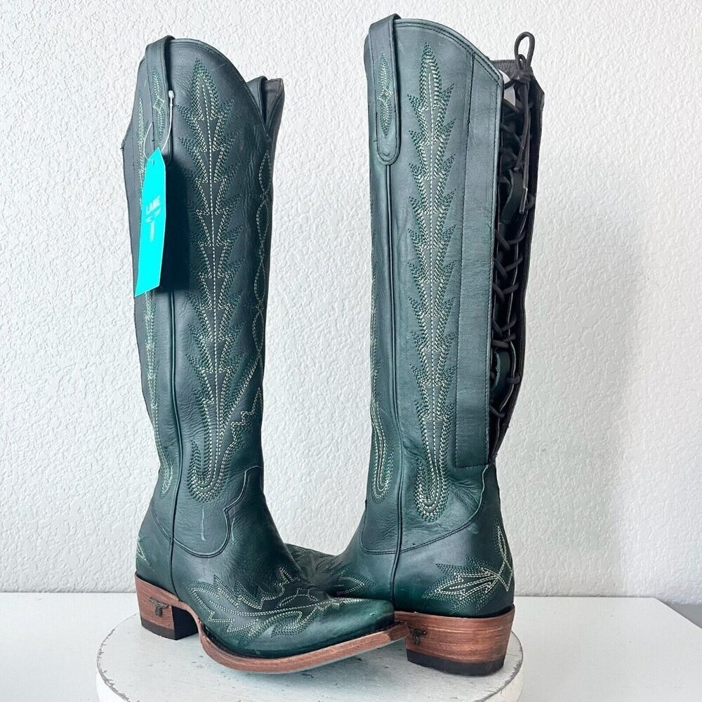 NEW Lane LEXINGTON Knee High Womens Cowboy Boots Sz 5 Green Western Cowgirl Tall